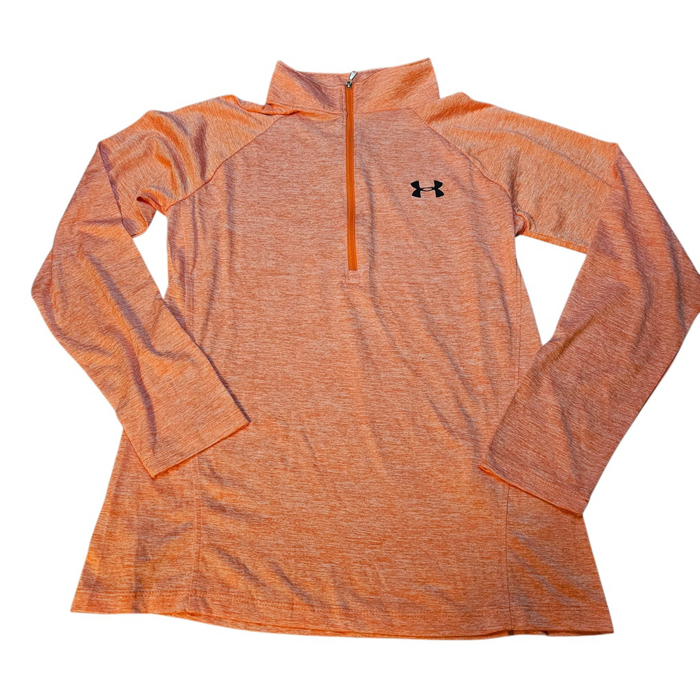 Under Armour Medium Orange Half Zip Long Sleeve Shirt Loose Heat Gear - Picture 2 of 5